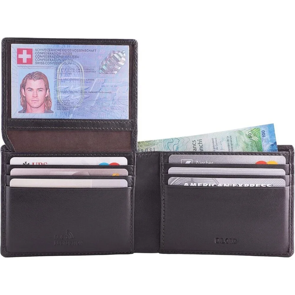 Men's Napa Espresso Brown Leather Bifold Wallet Card Top Slip Flip Pockets